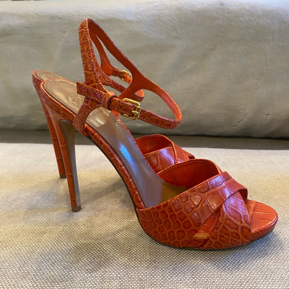 Tory Burch open toe stiletto sandals orange 9M
